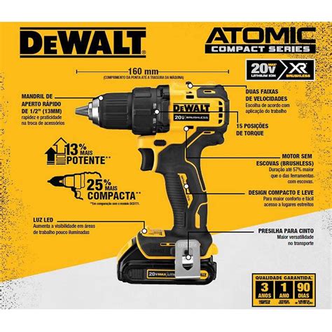 Kit Furadeira Parafusadeira Brushless Atomic Bateria V Max Dewalt