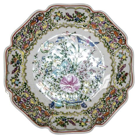 Vintage Famille Rose Porcelain Plate With Birds And Flowers Hand