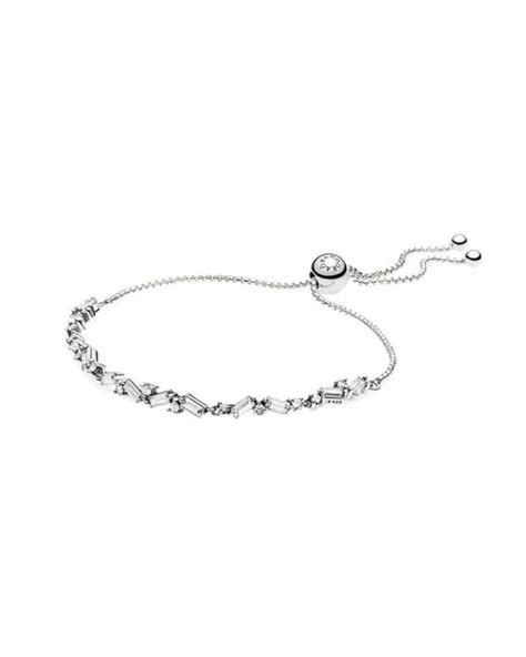 Pandora Silver Sparkling Cz Ice Cube Slider Tennis Bracelet In White