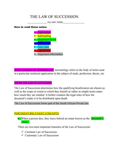 THE LAW OF Succession OWN Notes THE LAW OF SUCCESSION