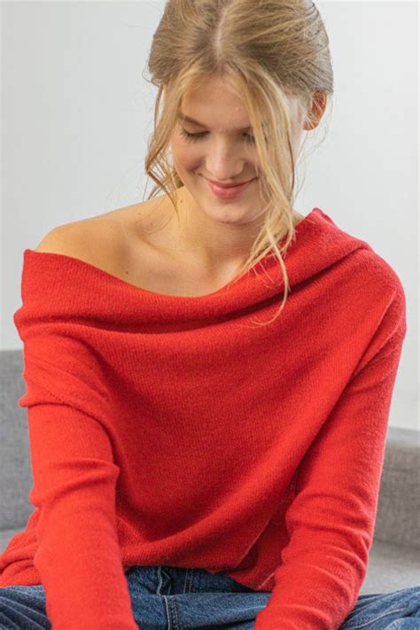 Cashmere Off Shoulder Sweater Red Soft And Stylish Krista Elsta