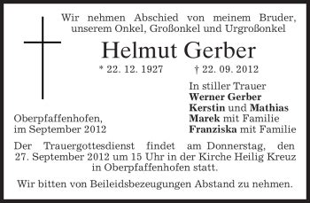 Traueranzeigen Von Helmut Gerber Trauer Merkur De