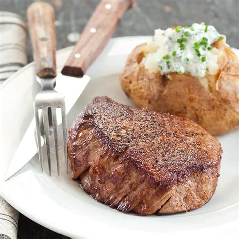 Beef Tenderloin Steaks With Chive Baked Potatoes America S Test