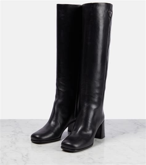 Leather Knee High Boots In Black Prada Mytheresa