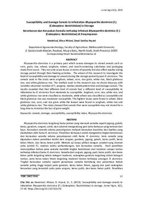 (PDF) Susceptibility and damage cereals to infestation Rhyzopertha ...