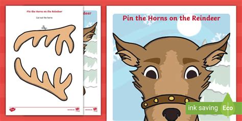 Pin the Horns on the Reindeer Game (Teacher-Made) - Twinkl