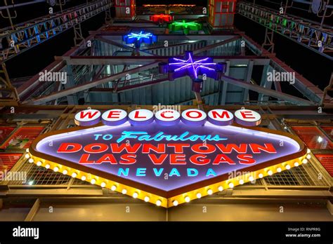 Bright Welcome To Fabulous Downtown Las Vegas Nevada Sign At Fremont