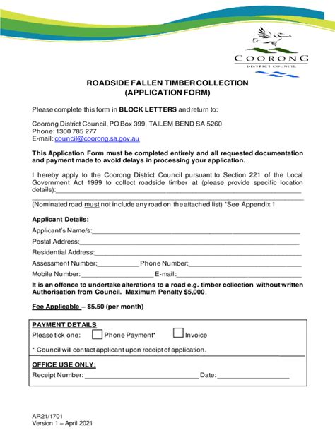 Fillable Online Roadside Fallen Timber Collection Application Form