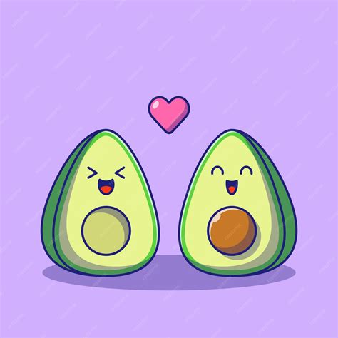 Linda Pareja De Aguacate De Dibujos Animados En El Amor Ilustración Plana Aislada Vector Premium