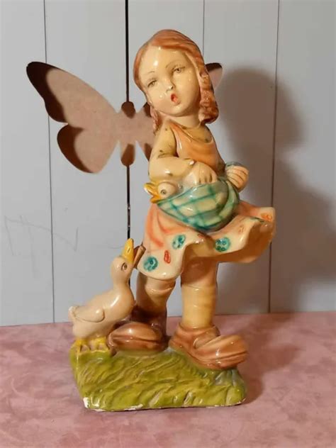 Statuette Ancienne En Pl Tre Polychrome Fillette Jeune Fille Aux Oies