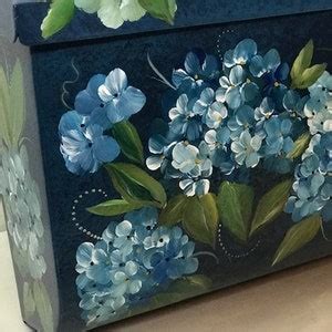 Painted Wall Mount Mailbox Blue Hydrangeas Hand Painted Floral