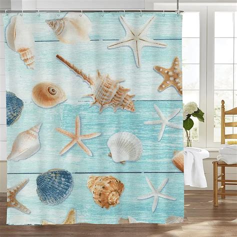 Beach Seashell Shower Curtain Nautical Coastal Shell Starfish Shower