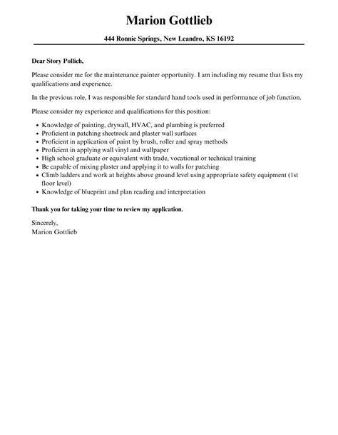 Maintenance Painter Cover Letter Velvet Jobs