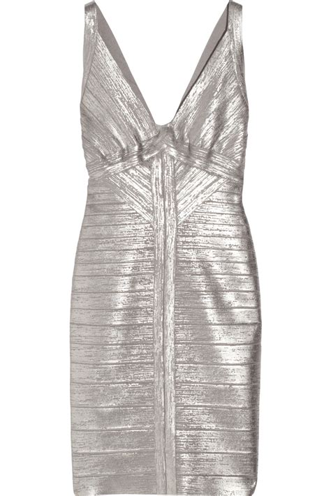 Lyst Hervé Léger Metallic Bandage Dress in Gray