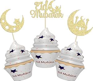 Amazon Gyufise Pcs Eid Mubarak Cupcake Toppers Gold Glitter Moon