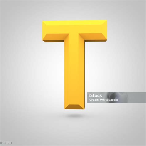 Yellow Low Poly Alphabet Letter T Uppercase Isolated On White