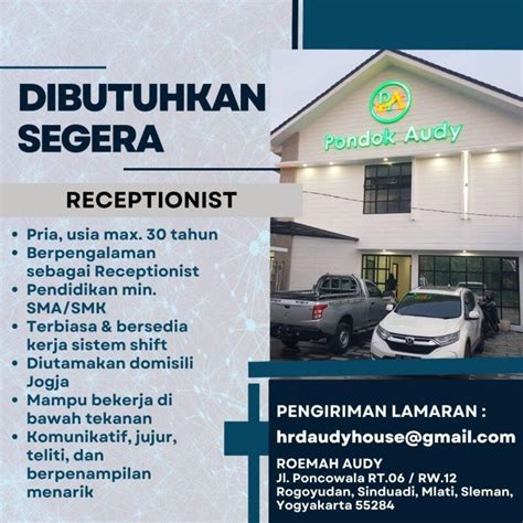 Lowongan Kerja Receptionist Di Audy S Group Guest House LokerJogja ID