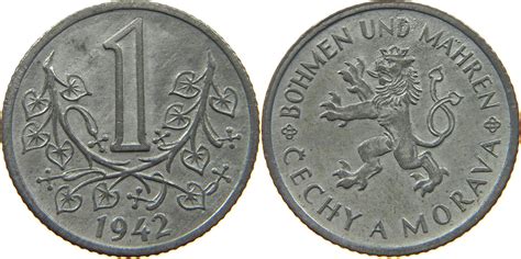 Böhmen und Mähren 1 Koruna 1942 Zink VF MA Shops