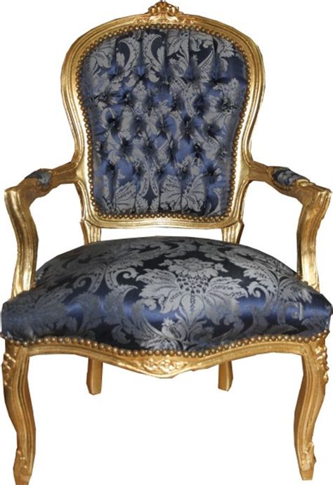 Casa Padrino Barock Salon Stuhl Royal Blau Muster Gold Möbel Lounge