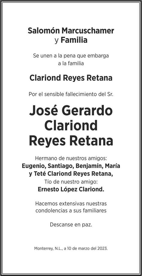 Sr Jos Gerardo Clariond Reyes Retana Obituario Esquela