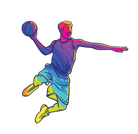 Premium Vector Basketball Player Jumping With The Ball Action Figure