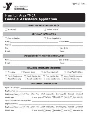 Fillable Online Hamilton Area YMCA Financial Assistance Application