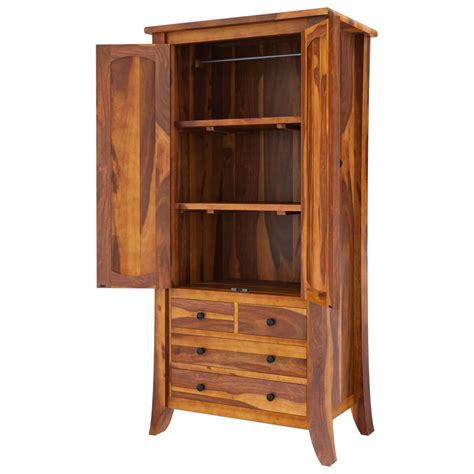 Georgia Rustic Solid Wood Wardrobe Armoire Closet With 4 Drawers