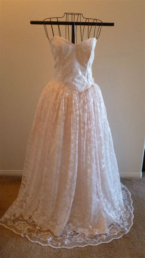 Vintage Gunne Sax Jessica Mcclintock Strapless Pink Lace Full Length