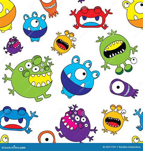 Cute Monster Seamless Pattern Stock Vector Illustration Of Cheerful