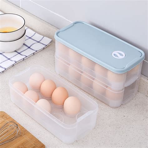 Kitchen Plastic Egg Holder Bpa Free Fridge Organizer With Lid