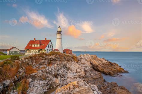 Portland Head Light In Maine At Sunset 8354532 Stock Photo At Vecteezy