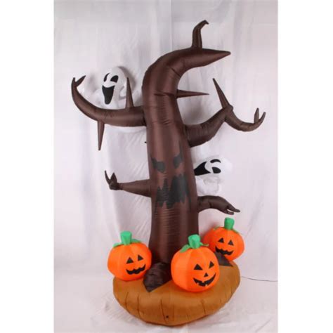 2 4m Eu Plug Inflatable Halloween Tree With Pumpkins And Cute Elfins For Halloween Festival