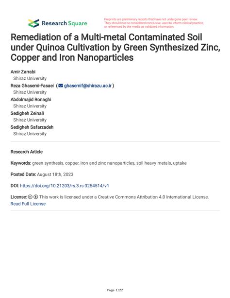 PDF Remediation Of A Multi Metal Contaminated Soil Under Quinoa