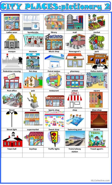 City Places Pictionary Pictionary English Esl Worksheets Pdf Doc