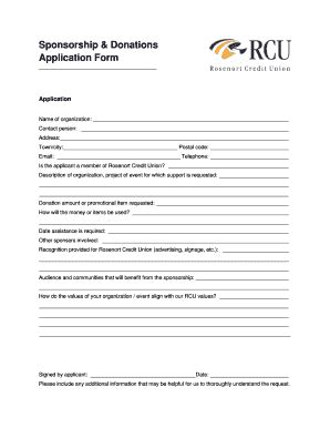 Fillable Online Sponsorship Donations Application Form BRCUb Fax