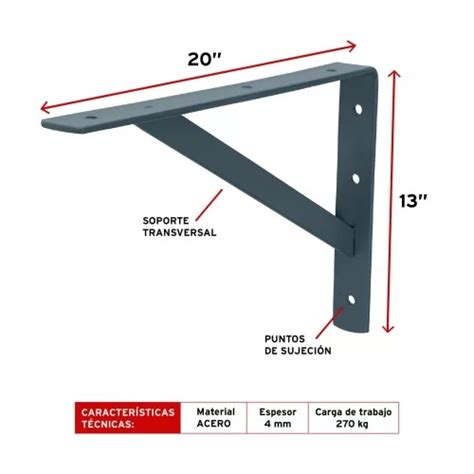 Ménsula FIERO 44675 Reforzada 13x20 Gris