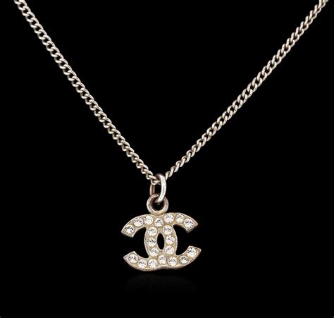 Authentic Chanel Rhinestone Logo Necklace