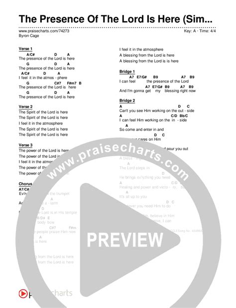 The Presence Of The Lord Is Here Simplified Chords Pdf Byron Cage