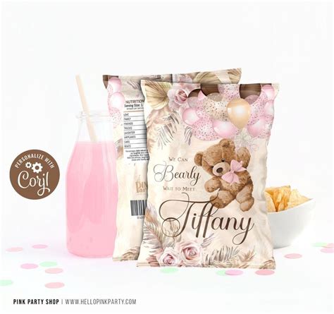 TEDDY BEAR BALLOONS Chip Bag Template Printable Baby Shower Chip Bag