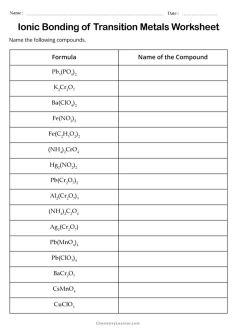 Free Printable Ionic Bonding Worksheets