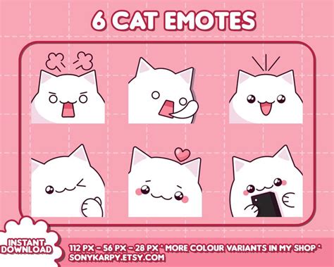 Twitch Emote White Cat Cute Cat Kawaii Emote Pre Made Etsy Australia