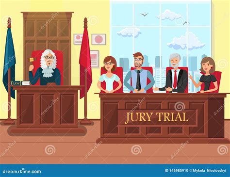 Jury Trial In Process Flat Vector Illustration Stock Vector