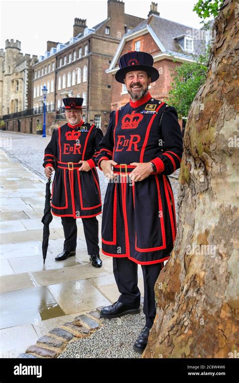 Yeoman Warders, also known as Beefeaters at the Tower of London, Her ...