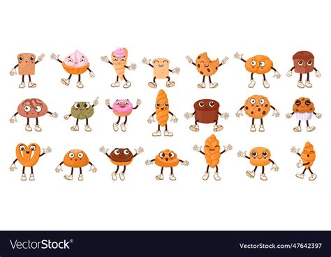 Cartoon Bread Characters Pastry Comic Mascots Vector Image