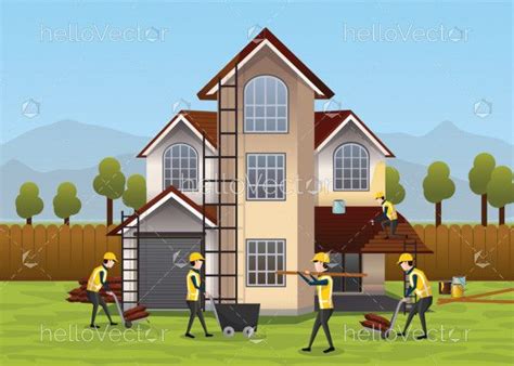 Building House Construction Design And Concept People Working On House Development Vector