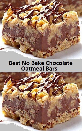 No Bake Chocolate Oatmeal Bars Are Stacked On Top Of Each Other