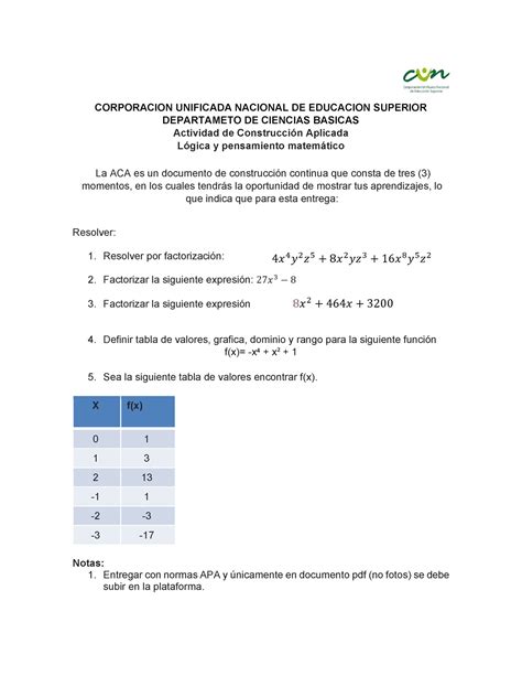 ACA 3 Lógica y pensamiento matematico CORPORACION UNIFICADA