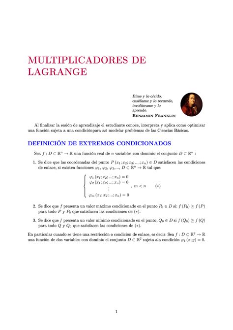 S S Multiplicadores De Lagrange P S R R Studocu