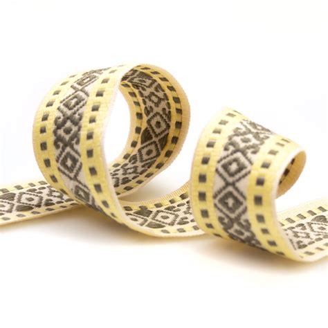 Webband Jacquard Mixed Rhombus 42 Mm Ecru Khaki Pastellgelb