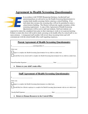 Fillable Online Agreement To Health Screening Questionnaire Agreement